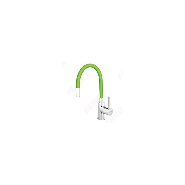 BZA4G Zumba - Baterie stativa bucatarie cu pipa flexibila, crom/verde