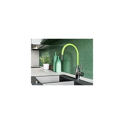 BZA4G Zumba - Baterie stativa bucatarie cu pipa flexibila, crom/verde