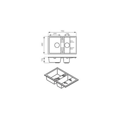 Chiuveta cu doua cuve si picurator 79x48 cm, gri DRGM3/48/79GA