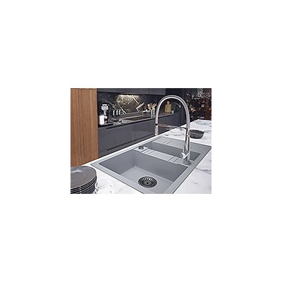 Chiuveta cu doua cuve si picurator 79x48 cm, gri DRGM3/48/79GA