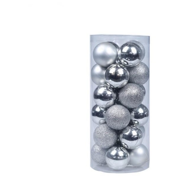 Set globuri brad 8cm argintiu Artezan 24 buc/cilindru