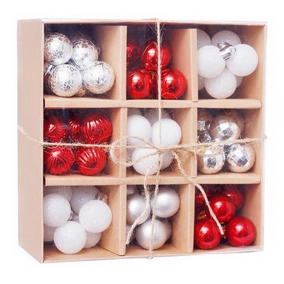 Set globuri brad 3cm mix: roșu/alb/argintiu Artezan 99 buc/cutie