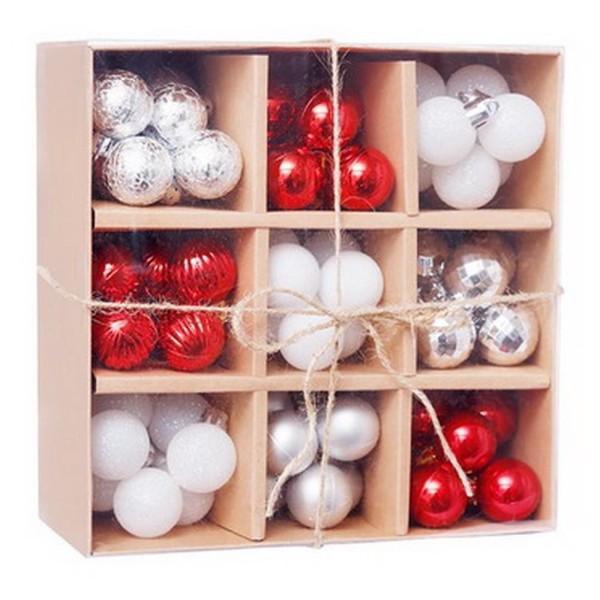 Set globuri brad 3cm mix: roșu/alb/argintiu Artezan 99 buc/cutie