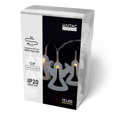 Ghirlandă 10 LED WW 1,3m decor îngeraș din lemn Entac -de Interior 2xAA neincl