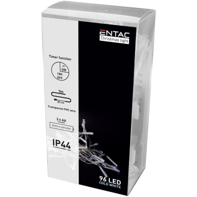 Ghirlandă 96 LED CW 7m cu timer IP44 Entac -de Exterior 3xAA neincl.